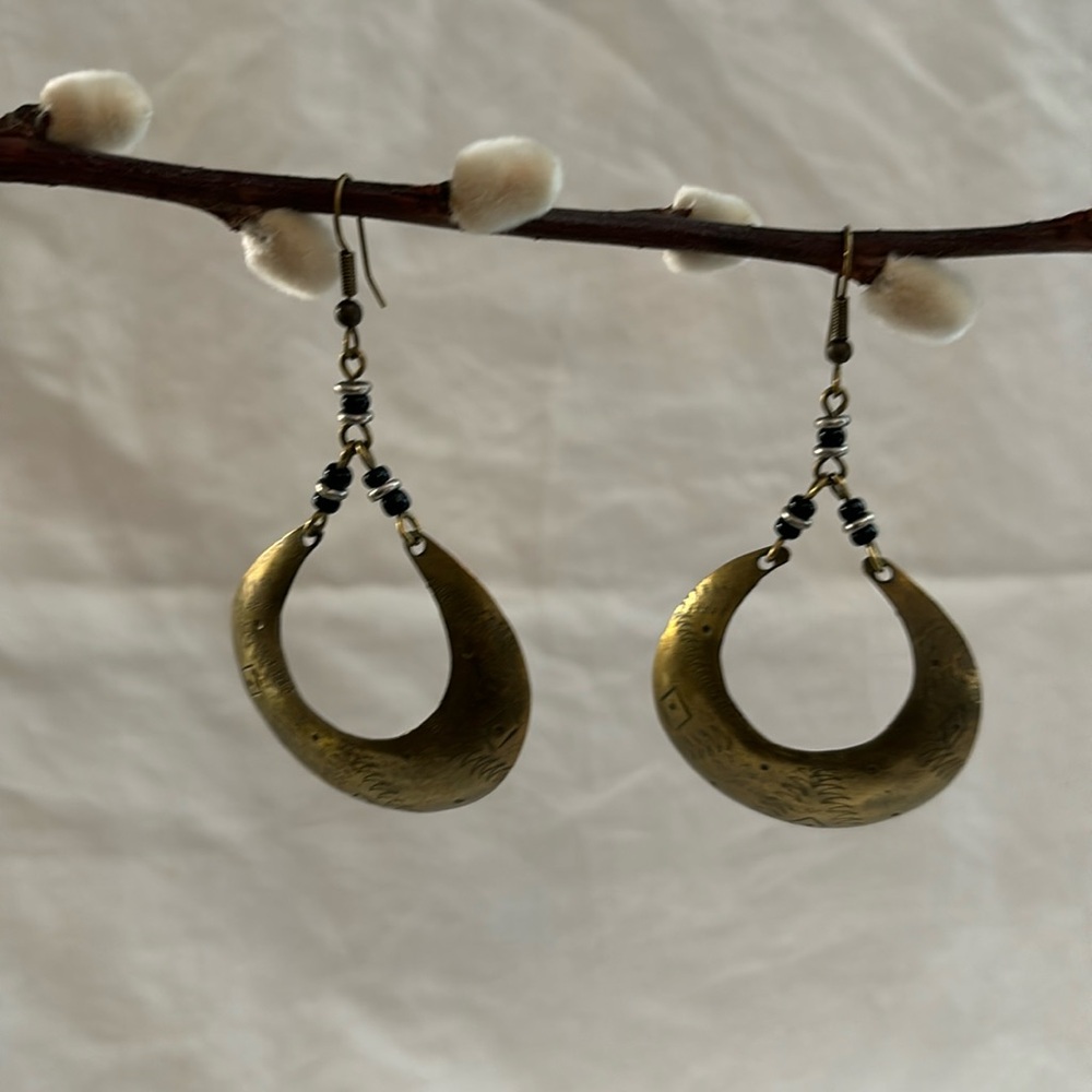 Boho Chic Bronze, black and silver metal earrings